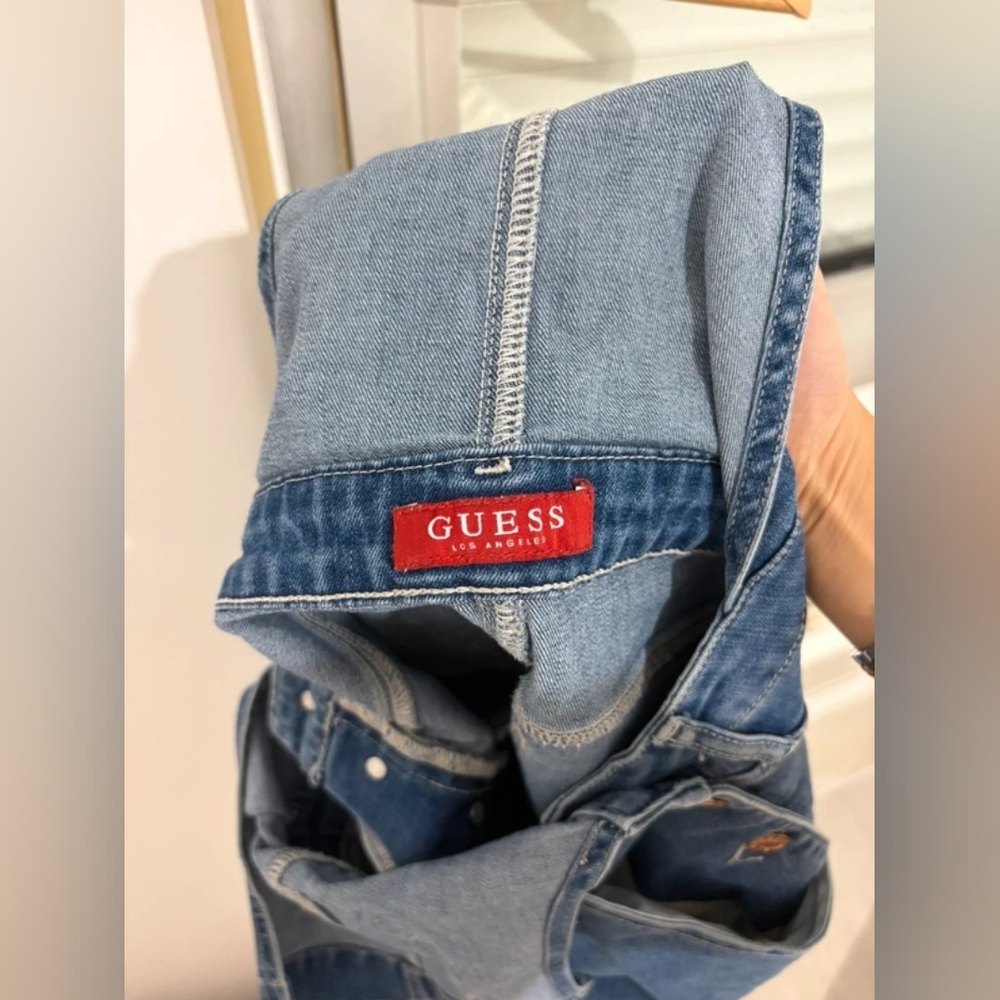 Denim Overall Dress with Button Accents - Picture 5 of 6